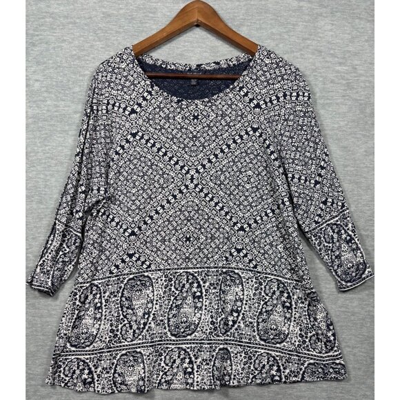 Lucky Brand Womens‎ Top 1X Boho Style Printed Navy Tunic Paisley - Picture 1 of 5